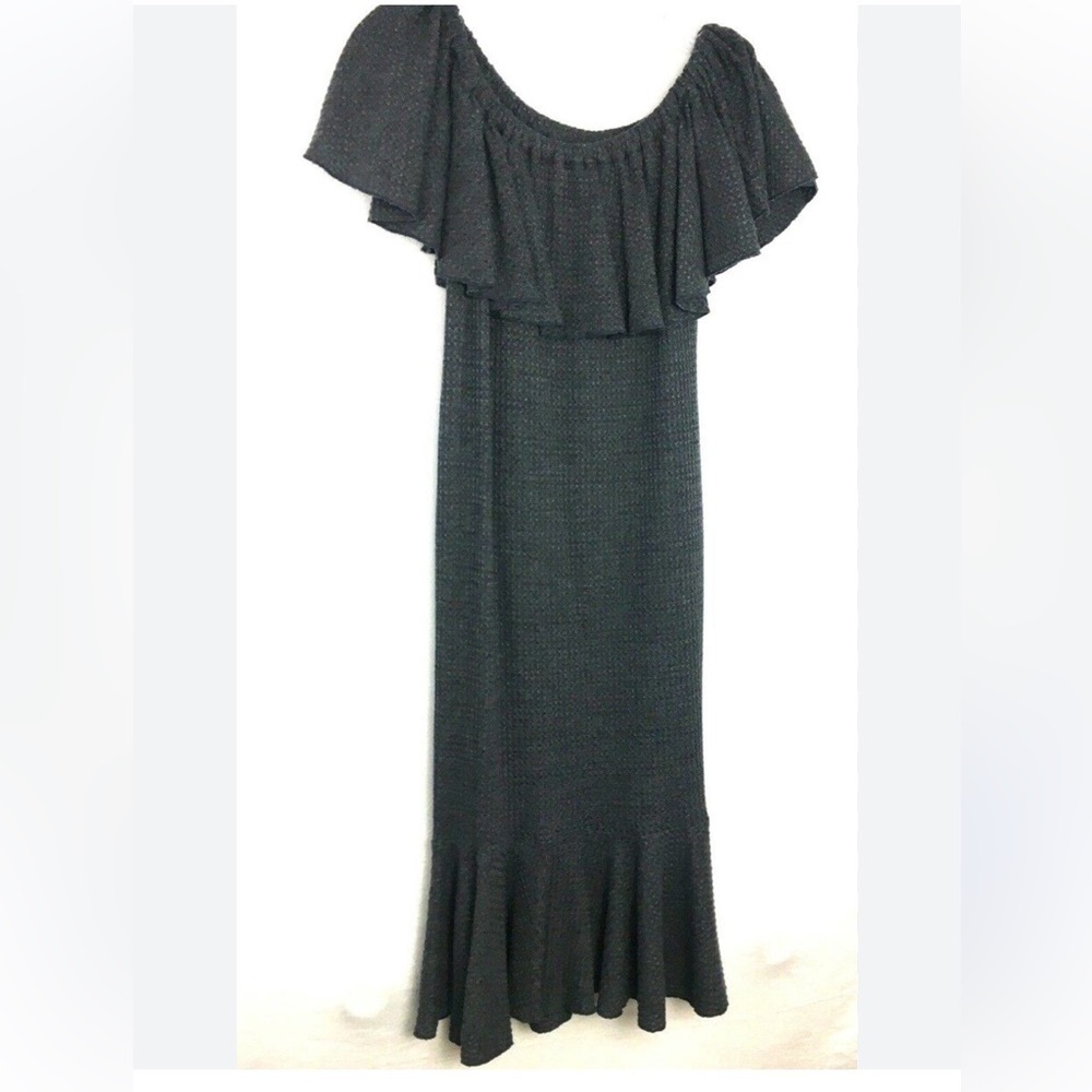 LuLaRoe Cici Solid Gray Texture Off Shoulder Ruffle Dress Size 3XL
